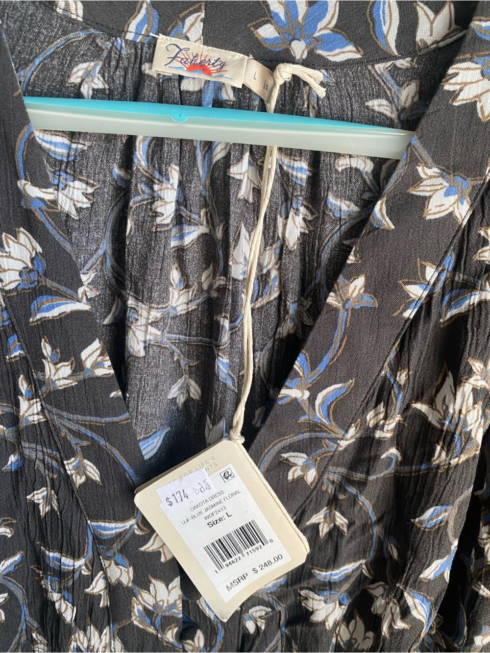 Faherty Floral V-Neck Long Sleeve Maxi Dress - Black Floral with pockets - Picture 3 of 4